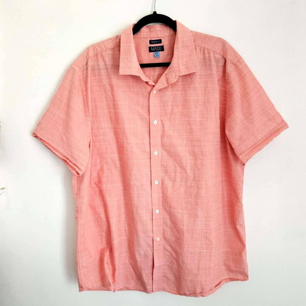 Made Cam Newton Shirt Mens XXL Orange Short Sleeve Modern Fit Button Up